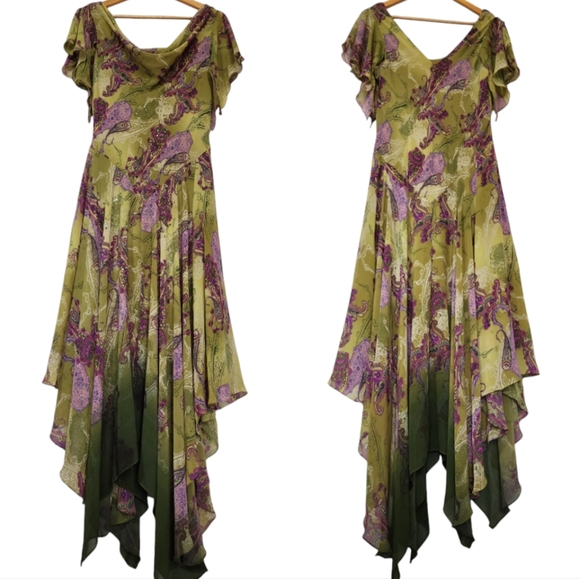 Vintage green beaded fairycore forest moss green whimsical dress - Picture 2 of 12